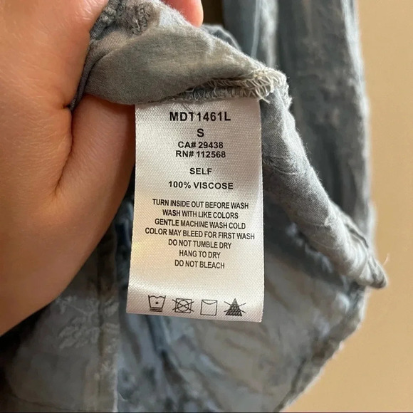 MISS ME Size Small Roll-tab Floral Embroidered BOHO Button Shirt Ruffled Blue - Picture 5 of 10